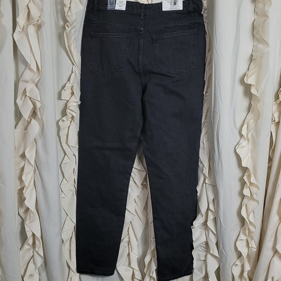 NWT Zara Mom Fit Jeans Pearl Embellished Tapered Leg 4 High Waisted Black Rigid - Picture 5 of 7